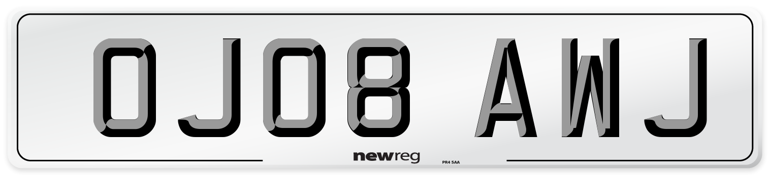 OJ08 AWJ Number Plate from New Reg